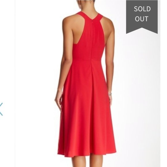 Halston Heritage Red V-Neck Midi Dress 8 - Picture 2 of 7